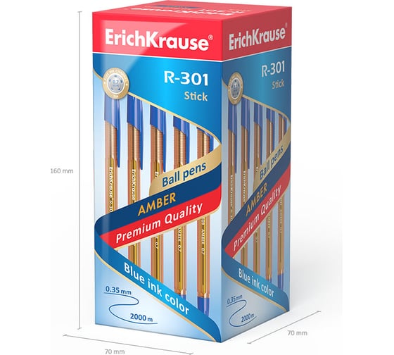 Ручка шариковая Erichkrause R-301 Stick Amber 0,7, цвет чернил синий (в коробке по 50 шт,) 31058