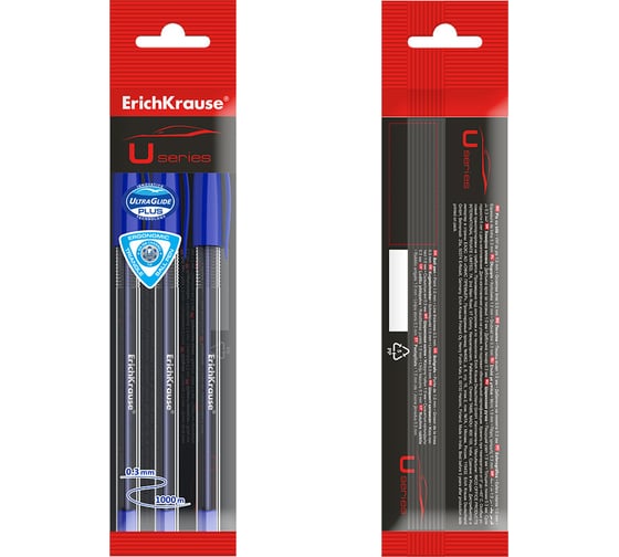 Набор из 3 ручек шариковых Erichkrause U-108 Stick Classic 1,0, Ultra Glide Technology, цвет чернил синий (в пакете) 47569