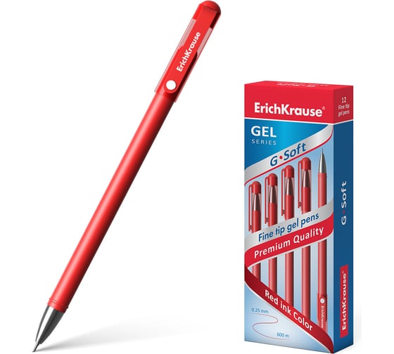 Ручка гелевая Erichkrause G-Soft Stick Classic 0,38, цвет чернил красный (в коробке по 12 шт,) 39432