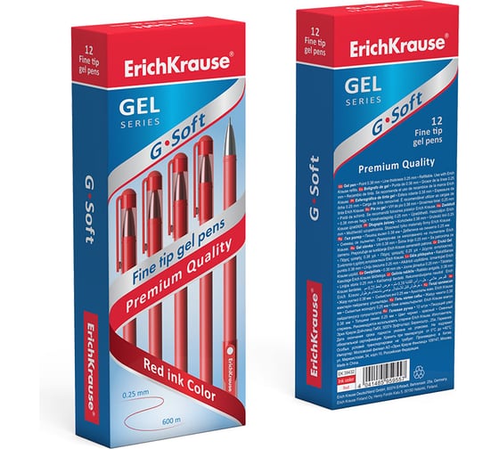 Ручка гелевая Erichkrause G-Soft Stick Classic 0,38, цвет чернил красный (в коробке по 12 шт,) 39432