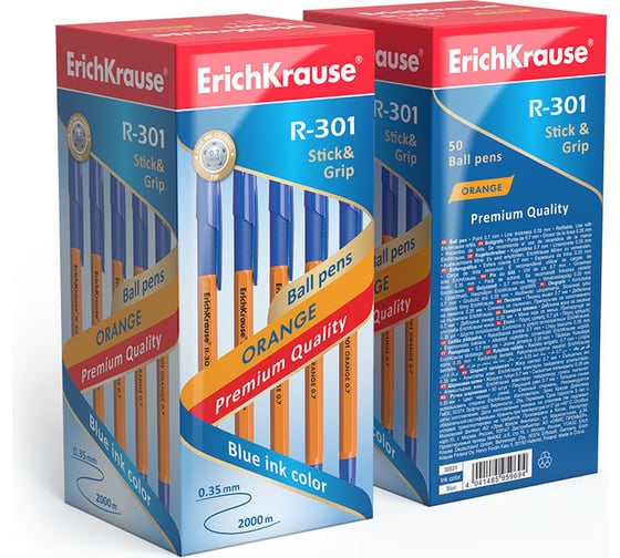 Ручка шариковая Erichkrause R-301 Stick&Grip Orange 0,7, цвет чернил синий (в коробке по 50 шт,) 39531