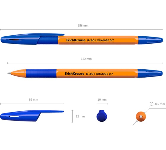 Ручка шариковая Erichkrause R-301 Stick&Grip Orange 0,7, цвет чернил синий (в коробке по 50 шт,) 39531