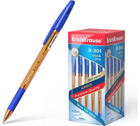 Ручка шариковая Erichkrause R-301 Stick&Grip Amber 0,7, цвет чернил синий (в коробке по 50 шт,) 39530 1