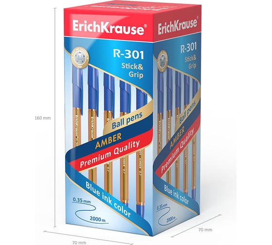 Ручка шариковая Erichkrause R-301 Stick&Grip Amber 0,7, цвет чернил синий (в коробке по 50 шт,) 39530