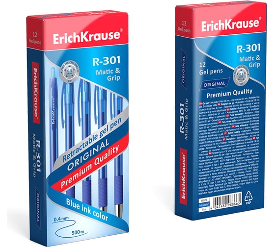 Ручка гелевая Erichkrause автоматическая R-301 Original Gel Matic&Grip 0,5, цвет чернил синий (в коробке по 12 шт,) 46814
