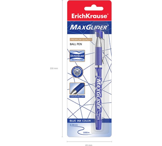 Ручка шариковая Erichkrause MaxGlider Stick&Grip 0,7, Ultra Glide Technology, цвет чернил синий (в блистере по 1 шт,) 45935