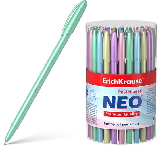 Ручка шариковая Erichkrause Neo Stick Pastel 0,7, Super Glide Technology, цвет чернил синий (в тубусе по 60 шт,) 55380 1