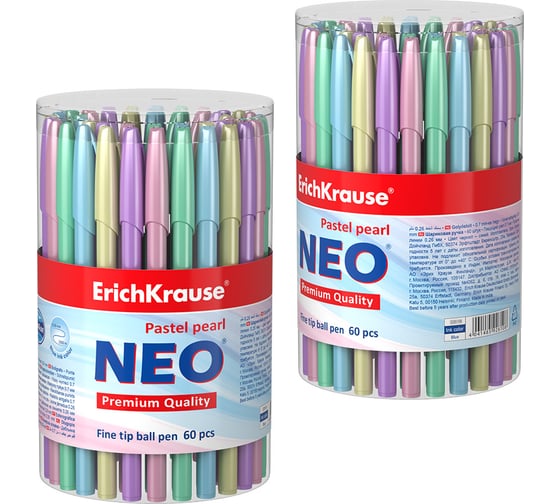 Ручка шариковая Erichkrause Neo Stick Pastel 0,7, Super Glide Technology, цвет чернил синий (в тубусе по 60 шт,) 55380