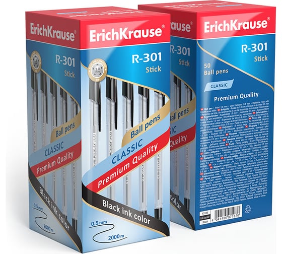 Ручка шариковая Erichkrause R-301 Stick Classic 1,0, цвет чернил черный (в коробке по 50 шт,) 43185 1