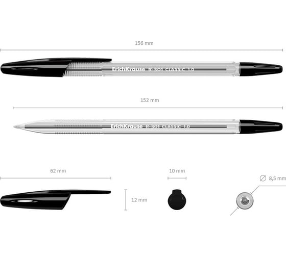 Ручка шариковая Erichkrause R-301 Stick Classic 1,0, цвет чернил черный (в коробке по 50 шт,) 43185