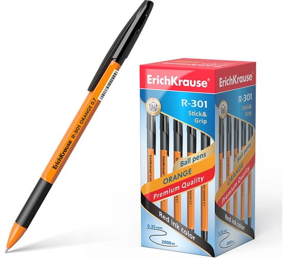 Ручка шариковая Erichkrause R-301 Stick&Grip Orange 0,7, цвет чернил черный (в коробке по 50 шт,) 39533 1