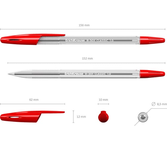 Ручка шариковая Erichkrause R-301 Stick Classic 1,0, цвет чернил красный (в коробке по 50 шт,) 43186