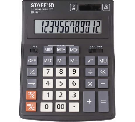 Настольный калькулятор STAFF PLUS STF-333 200x154мм, 12 разрядов, двойное питание, 250415