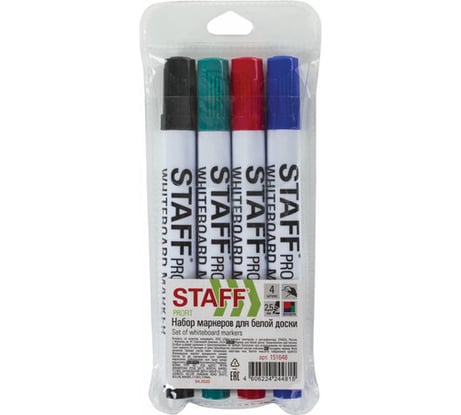 Маркеры STAFF Profit для доски, набор 4шт, ассорти, круглый наконечник, 2,5мм, 151648