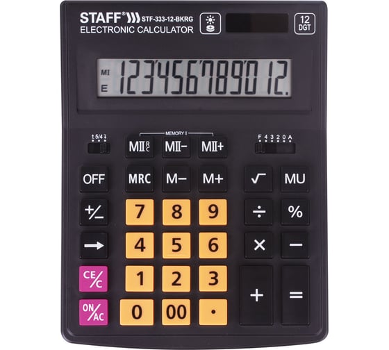 Настольный калькулятор STAFF PLUS STF-333-BKRG 12 разрядов, черно-оранжевый, 250460