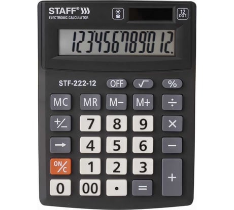 Настольный компактный калькулятор Staff PLUS STF-222, 12 разрядов, двойное питание, 250420