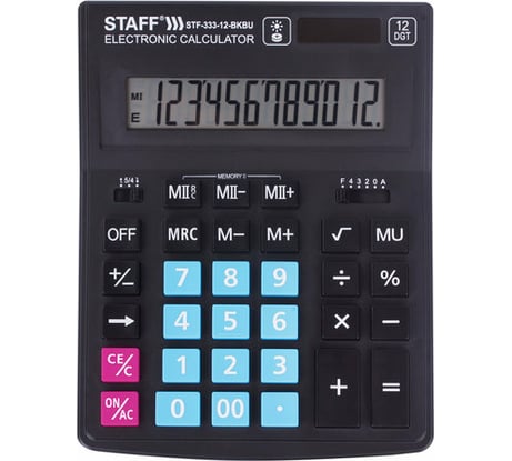 Настольный калькулятор STAFF PLUS STF-333-BKBU 200x154мм 12 разрядов,черно-синий, 250461