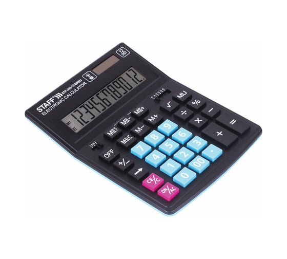 Настольный калькулятор STAFF PLUS STF-333-BKBU 200x154мм 12 разрядов,черно-синий, 250461