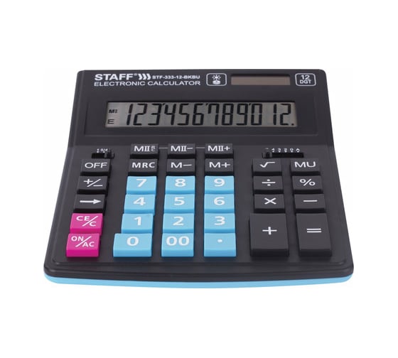 Настольный калькулятор STAFF PLUS STF-333-BKBU 200x154мм 12 разрядов,черно-синий, 250461