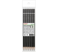 Чернографитные карандаши STAFF 2H-2B набор 6 шт, без резинки, черный корпус, заточенные, 181254