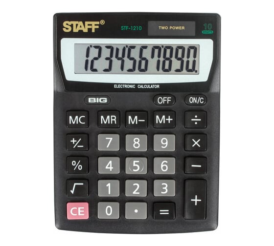 Настольный компактный калькулятор STAFF STF-1210, 140х105мм, 10 разрядов, двойное питание, 250134