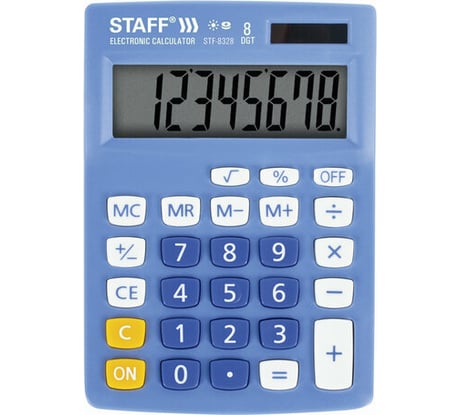 Настольный компактный калькулятор STAFF STF-8328, 8 разрядов, двойное питание, голубой 250294