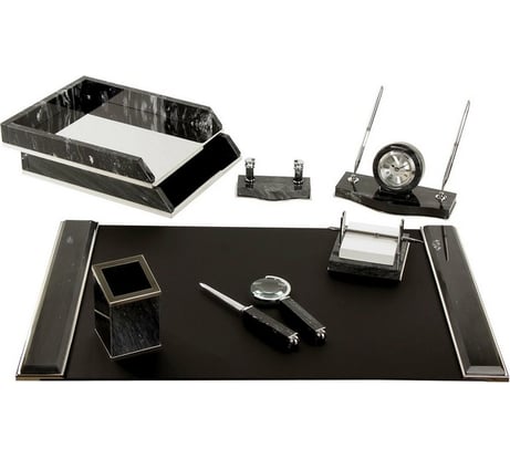 Настольный набор из мрамора GALANT 8 предметов, черный мрамор/серебристые металлические детали 231192