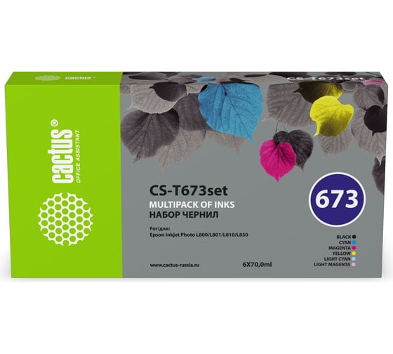 Чернила CACTUS CS-T673set 673 черный/голубой/пурпурный/желтый/светло-голубой/светло-пурпурный набор 2030372 1