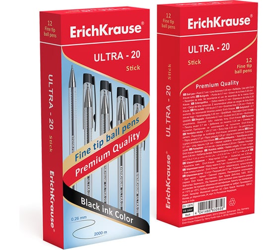 Ручка шариковая Erichkrause ULTRA-20 Stick Classic 0,7, Super Glide Technology, цвет чернил черный (в коробке по 12 шт,) 13876
