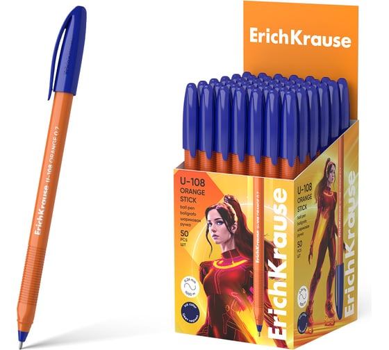 Ручка шариковая Erichkrause U-108 Stick Orange 0,7, Ultra Glide Technology, цвет чернил синий (в коробке по 50 шт,) 47582 1