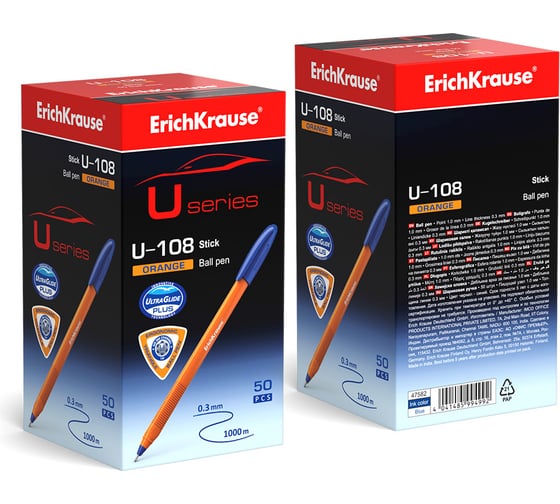 Ручка шариковая Erichkrause U-108 Stick Orange 0,7, Ultra Glide Technology, цвет чернил синий (в коробке по 50 шт,) 47582