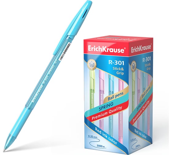 Ручка шариковая Erichkrause R-301 Stick&Grip Spring 0,7, цвет чернил синий (в коробке по 50 шт,) 39532
