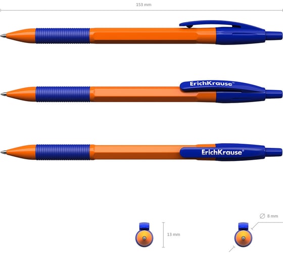 Ручка шариковая Erichkrause автоматическая R-301 Matic&Grip Orange 0,7, цвет чернил синий (в коробке по 50 шт,) 46762