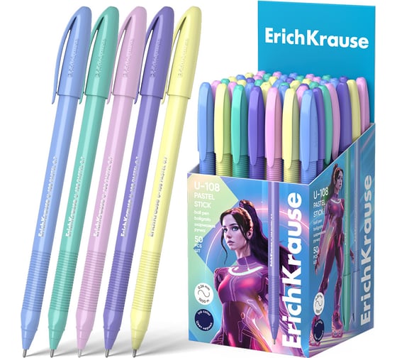 Ручка шариковая Erichkrause U-108 Stick Pastel 0,7, Ultra Glide Technology, цвет чернил синий (в коробке по 50 шт,) 58110 1