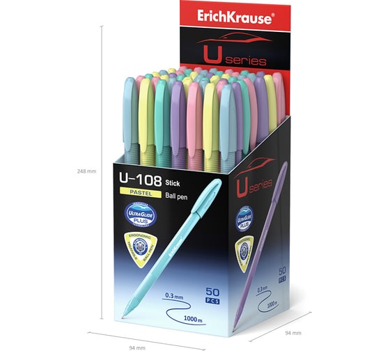 Ручка шариковая Erichkrause U-108 Stick Pastel 0,7, Ultra Glide Technology, цвет чернил синий (в коробке по 50 шт,) 58110