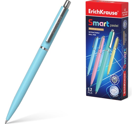 Ручка шариковая Erichkrause автоматическая Smart Matic Pastel 0,7, цвет чернил синий (в коробке по 12 шт,) 55389