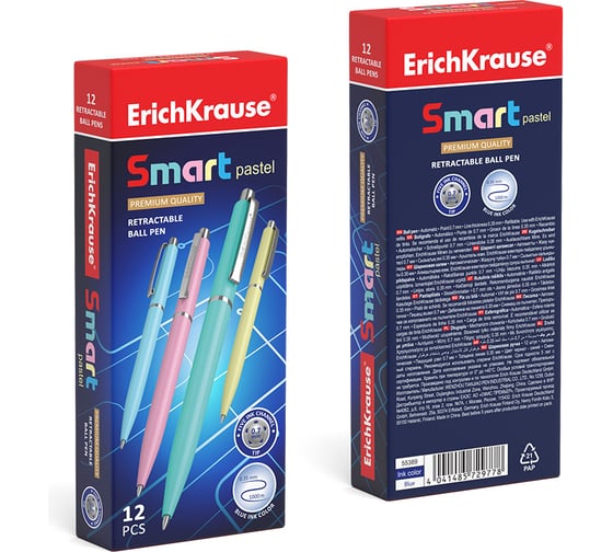 Ручка шариковая Erichkrause автоматическая Smart Matic Pastel 0,7, цвет чернил синий (в коробке по 12 шт,) 55389