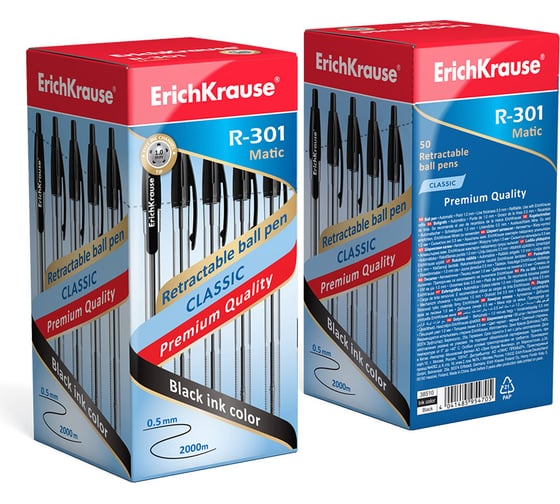 Ручка шариковая Erichkrause автоматическая R-301 Matic Classic 1,0, цвет чернил черный (в коробке по 50 шт,) 38510