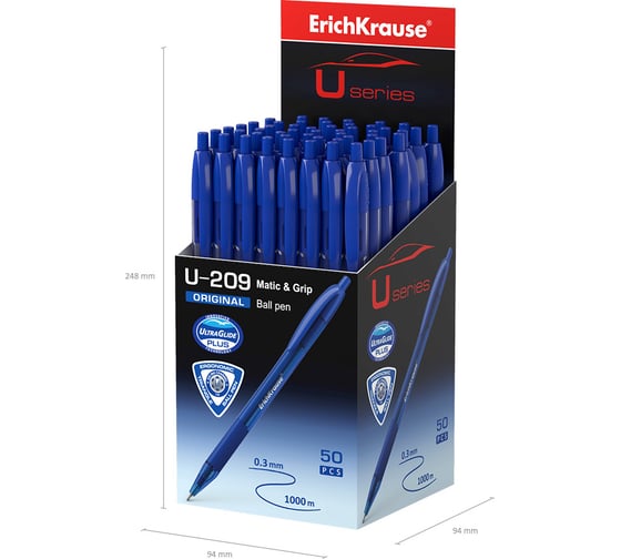 Ручка шариковая Erichkrause автоматическая U-209 Matic&Grip Original 1,0, Ultra Glide Technology, цвет чернил синий (в коробке по 50 шт,) 47610