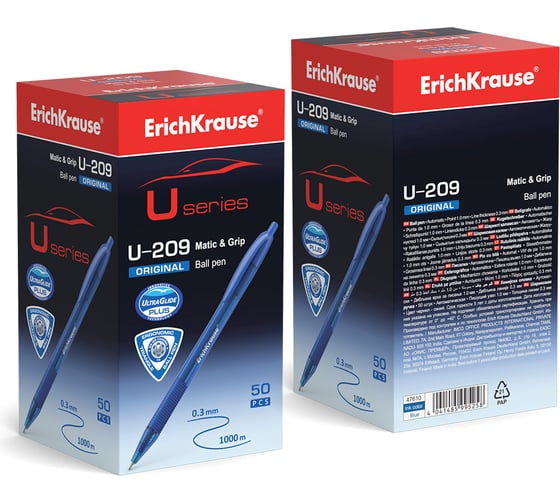 Ручка шариковая Erichkrause автоматическая U-209 Matic&Grip Original 1,0, Ultra Glide Technology, цвет чернил синий (в коробке по 50 шт,) 47610