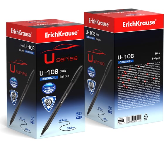 Ручка шариковая Erichkrause U-108 Stick Original 1,0, Ultra Glide Technology, цвет чернил черный (в коробке по 50 шт,) 47596