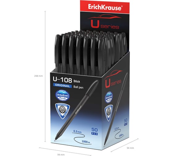 Ручка шариковая Erichkrause U-108 Stick Original 1,0, Ultra Glide Technology, цвет чернил черный (в коробке по 50 шт,) 47596