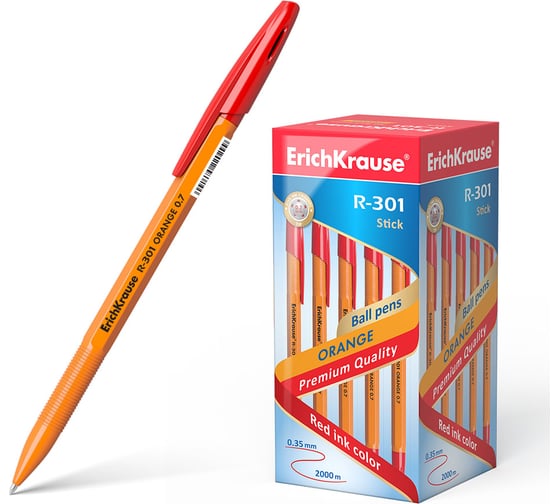 Ручка шариковая Erichkrause R-301 Stick Orange 0,7, цвет чернил красный (в коробке по 50 шт,) 43196 1