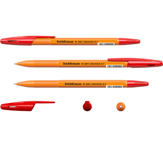 Ручка шариковая Erichkrause R-301 Stick Orange 0,7, цвет чернил красный (в коробке по 50 шт,) 43196