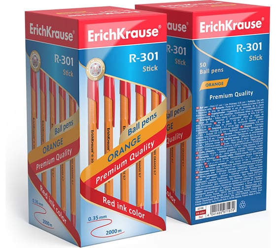 Ручка шариковая Erichkrause R-301 Stick Orange 0,7, цвет чернил красный (в коробке по 50 шт,) 43196
