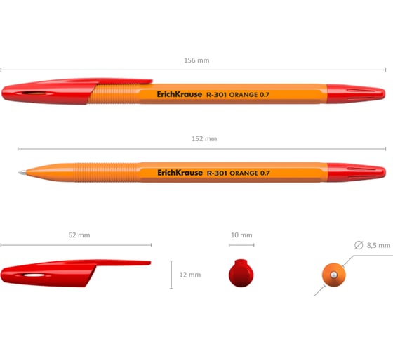 Ручка шариковая Erichkrause R-301 Stick Orange 0,7, цвет чернил красный (в коробке по 50 шт,) 43196