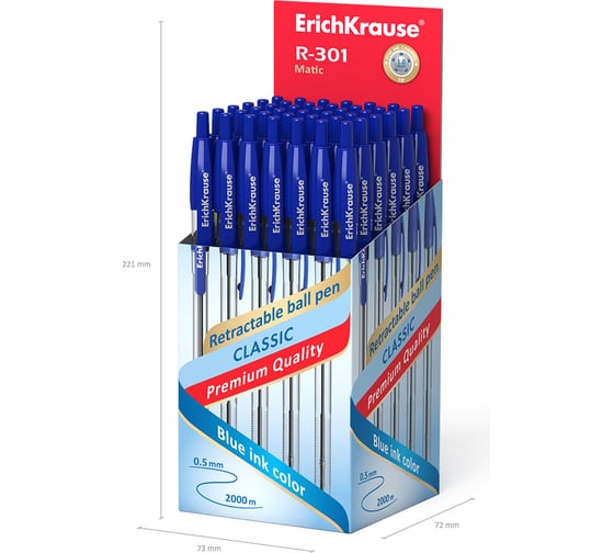 Ручка шариковая Erichkrause автоматическая R-301 Matic Classic 1,0, цвет чернил синий (в коробке по 50 шт,) 38509