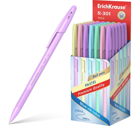 Ручка шариковая Erichkrause R-301 Stick Pastel 0,7, цвет чернил синий (в коробке по 50 шт,) 55387 1