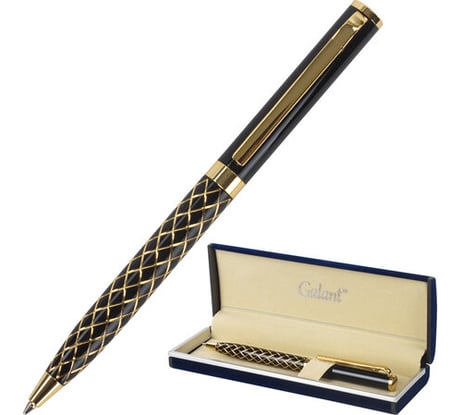 Подарочная шариковая ручка GALANT Klondike черно-золотой корпус, золотистые детали, 0.7мм, синяя 141357