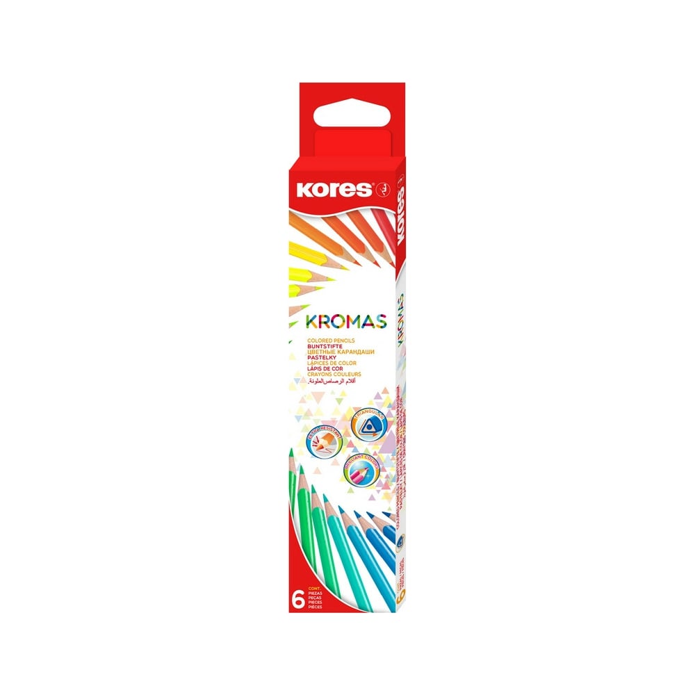 Трехгранные цветные карандаши 6 шт в упаковке Kores Kromas 6 цветов .